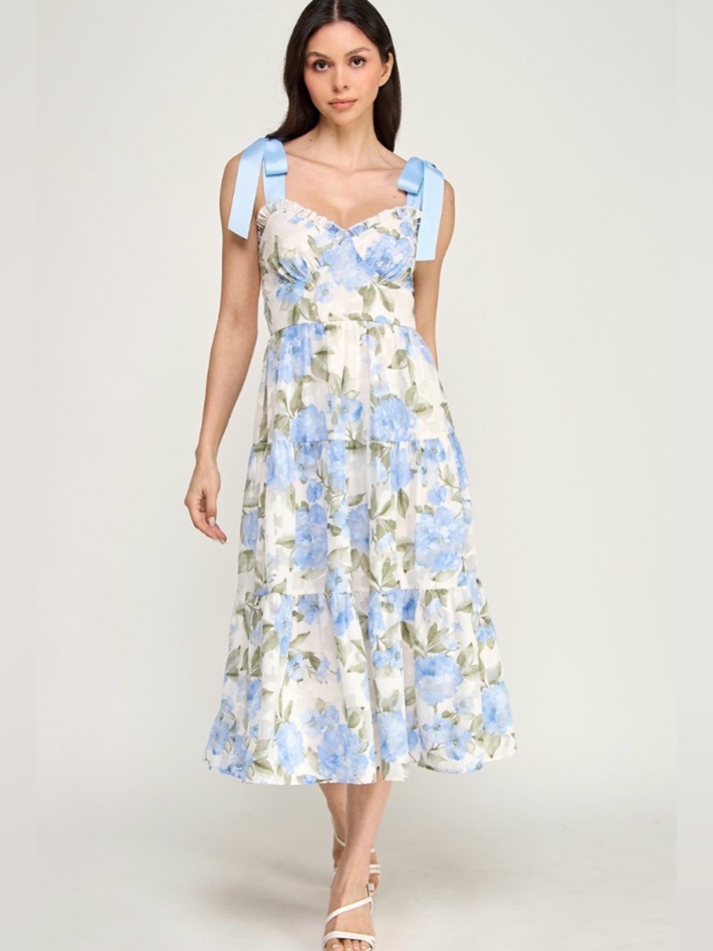 Trixxi Juniors' Tie-Shoulder Ruffle Bust Midi Dress